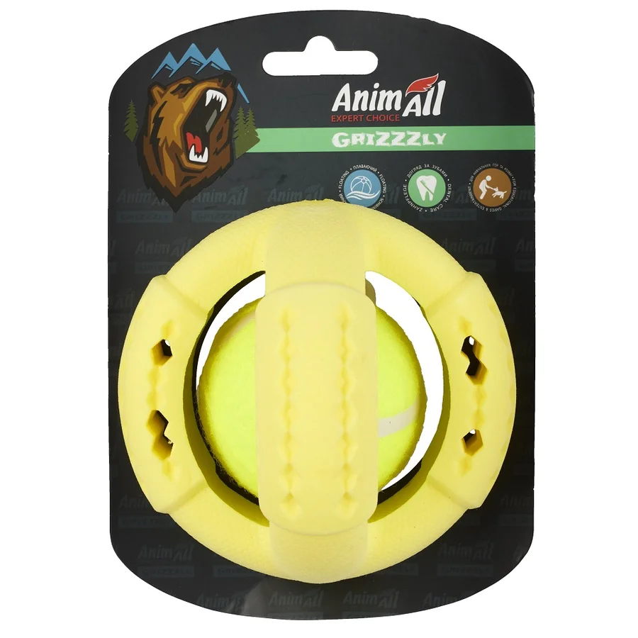 AnimAll Grizzzly Іграшка тенісний м'яч L, yellow, (11,2 х11, 2х10, 7 см)