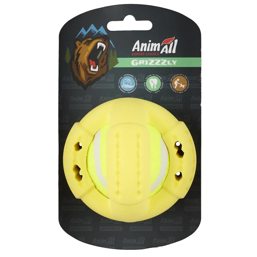 AnimAll Grizzzly Іграшка тенісний м'яч S, yellow, (9,2х9,2х8,8 см)