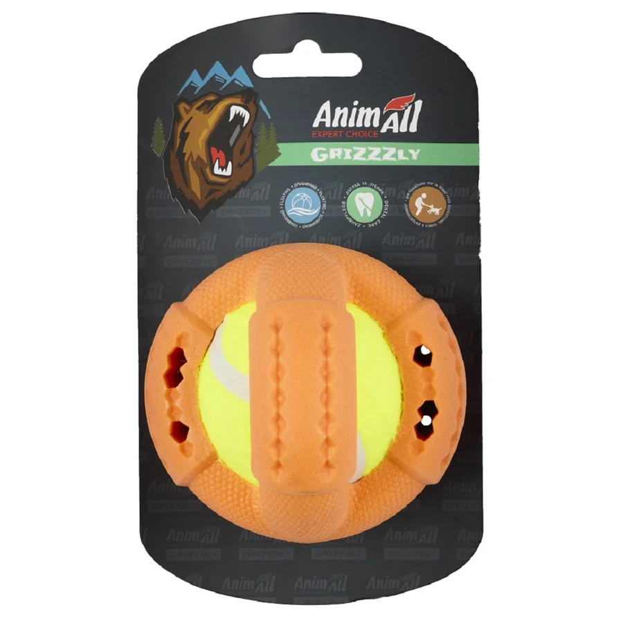 AnimAll Grizzzly Іграшка тенісний м'яч S, orange, (9,2х9,2х8,8 см)