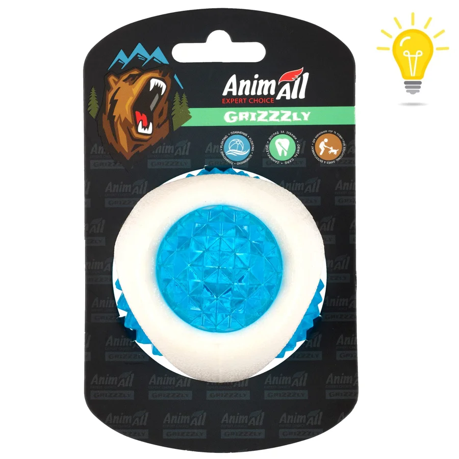 AnimAll Grizzzly Іграшка LED-м'яч, що світиться, біло-синій, (d-7,7 см), -white
