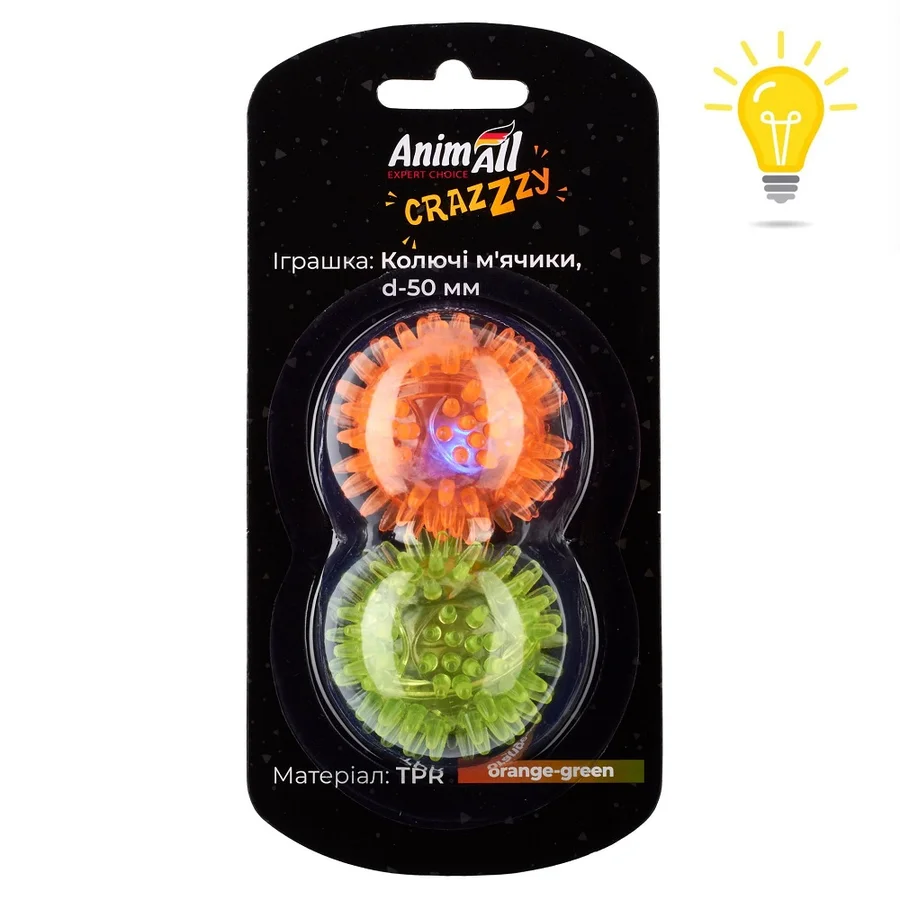 AnimAll Crazzzy Іграшка Колючі м'ячики для котів, d-50 мм, помаранчеві-зелені