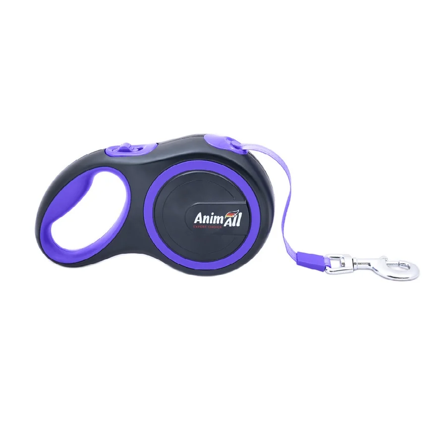 AnimAll рулетка-повідець до 25кг/5метрів М Фіолетовий-чорний