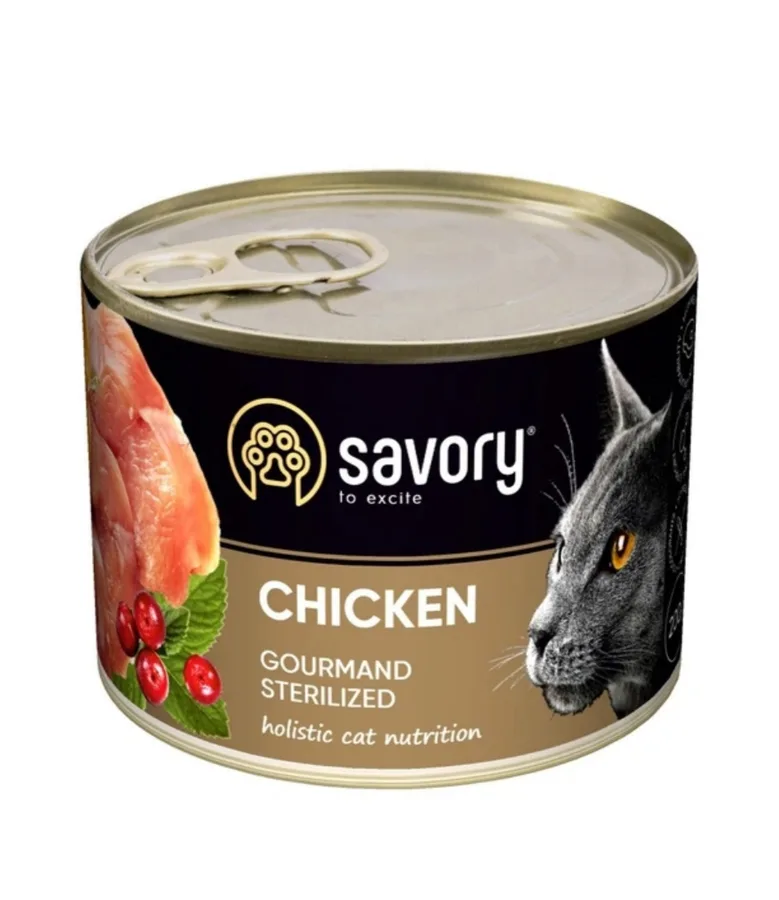 Вологий корм для котів Savory Cat Can Adult Sterilised з куркою