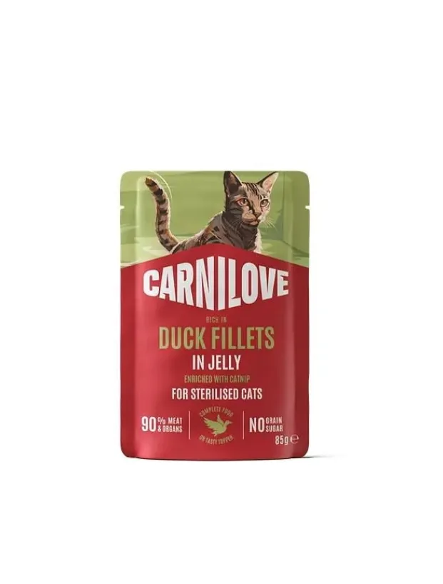 Корм вологий Carnilove Jelly Duck with Catnip Sterilised для стерилізованих котів качка і котяча м'ята в желе 85 г