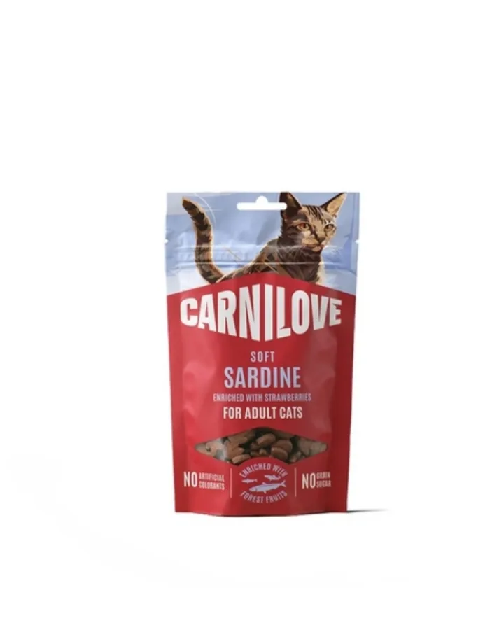Ласощі Carnilove Soft Snack Sardine with Strawberry для котів м'які сардина і полуниця 50 г