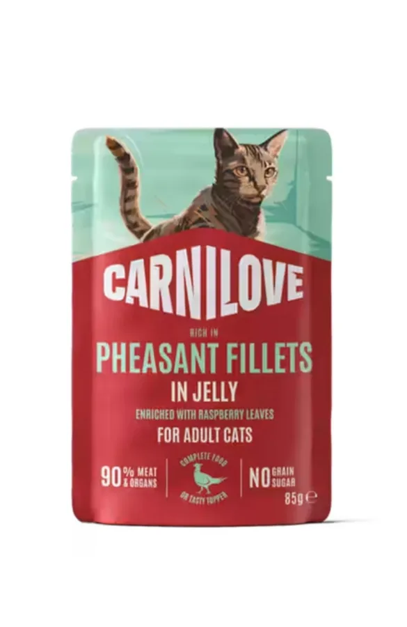 Корм вологий Carnilove Jelly Pheasant with Raspberry Leaves для котів фазан і листя малини в желе 85 г
