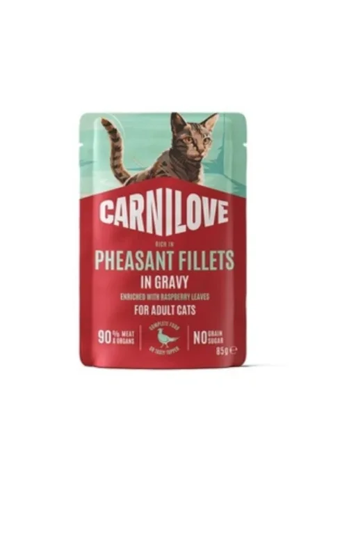 Корм вологий Carnilove Gravy Pheasant with Raspberry Leaves для котів фазан і листя малини в соусі 85 г