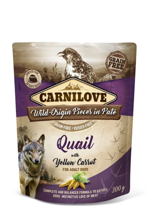 Корм вологий Carnilove Paté Wild Quail with Yellow Carrot пауч для собак с перепілкою і морквою 300 г